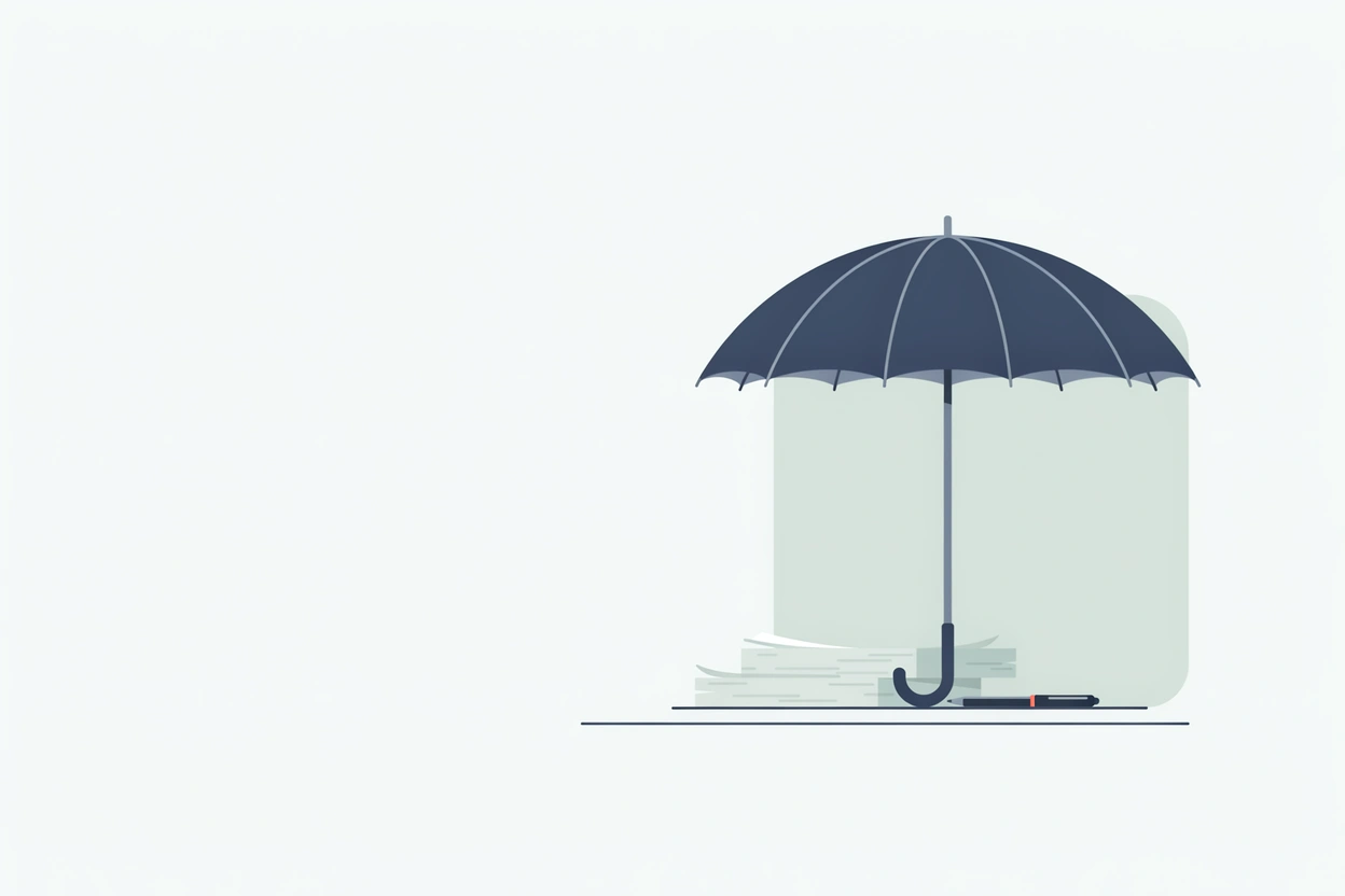 An umbrella standing over a stack of claim forms
