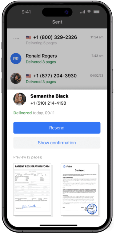 Delivery confirmation in Fax App