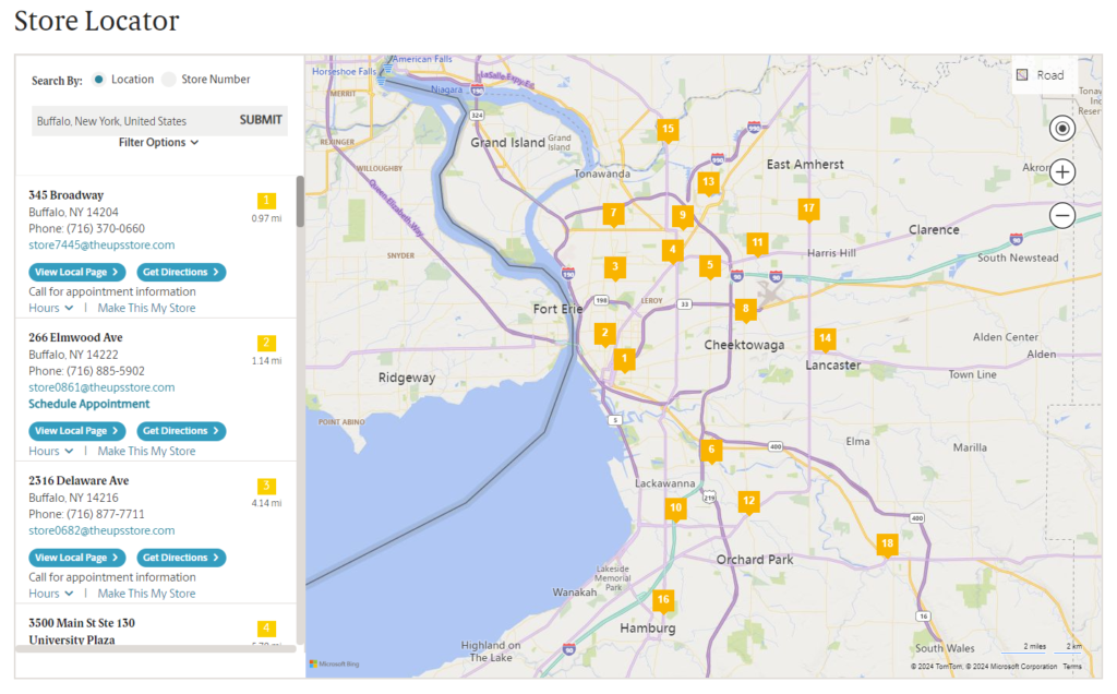 UPS Store Locator screenshot