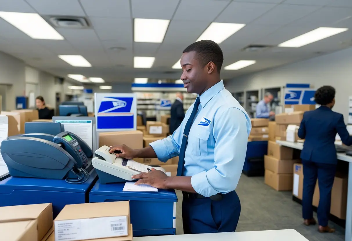 person faxing at usps