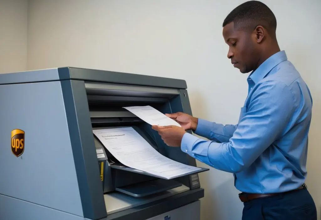 a person faxing at ups using a self-service machine