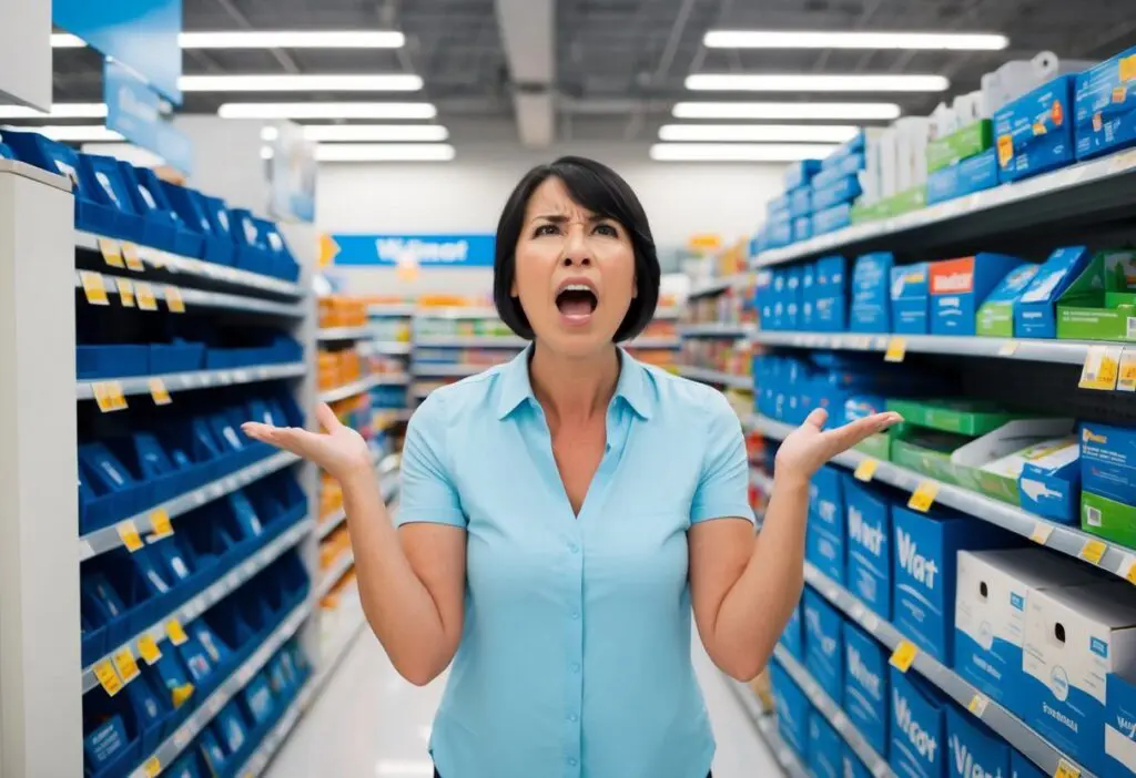 a woman frustrated at the fact there's no fax service in walmart