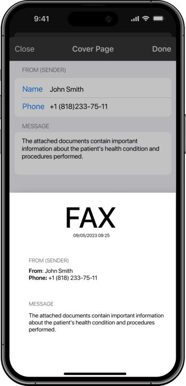 municorn fax app for iphone cover page document screen