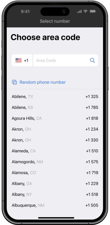 choosing the fax number page in municorn fax app