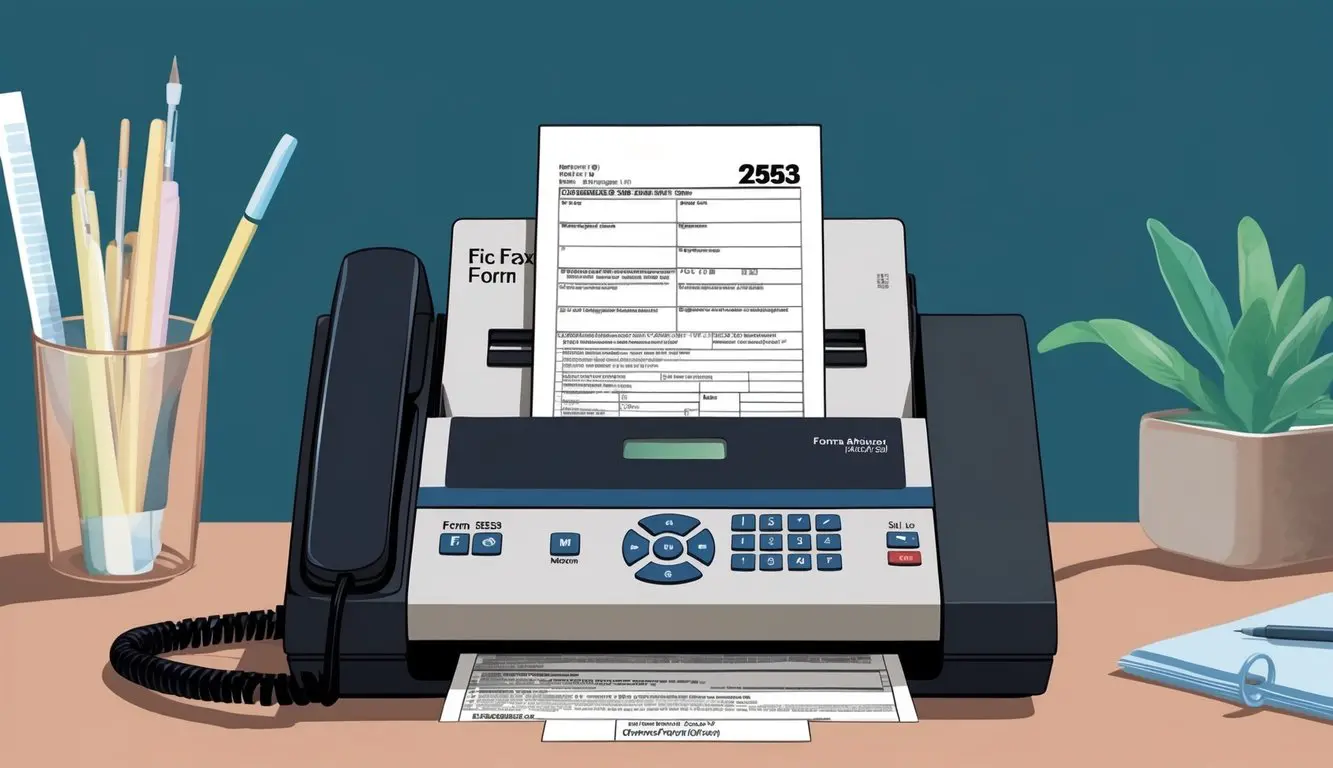 a fax machine with a sheet of paper that says 2553