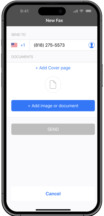 FAX From iPhone Send Fax Screen fax document