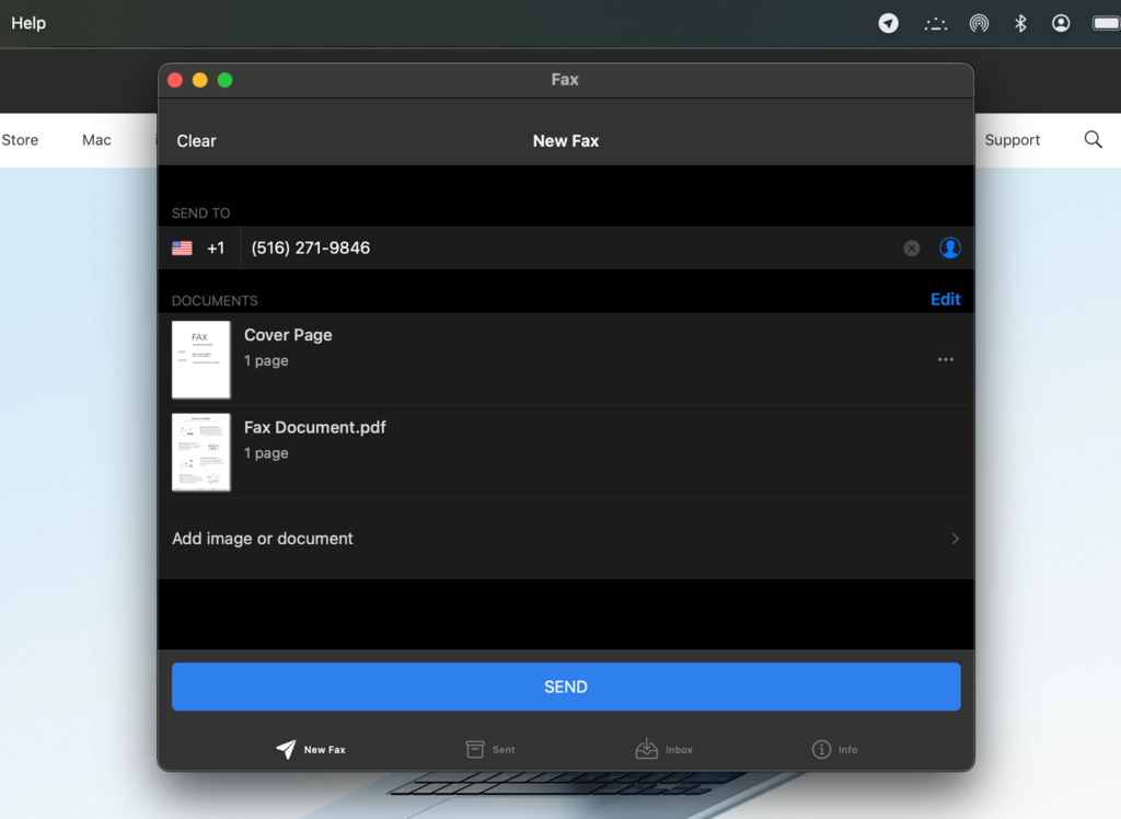 municorn fax app for mac new fax interface before clicking the send button