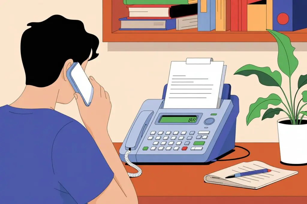 a person trying to dial a fax number