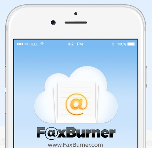 fax burner logo featuring a mobile phone with a cloud and Faxburner brand name