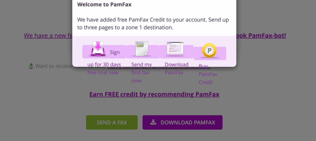 pamfax free fax interface