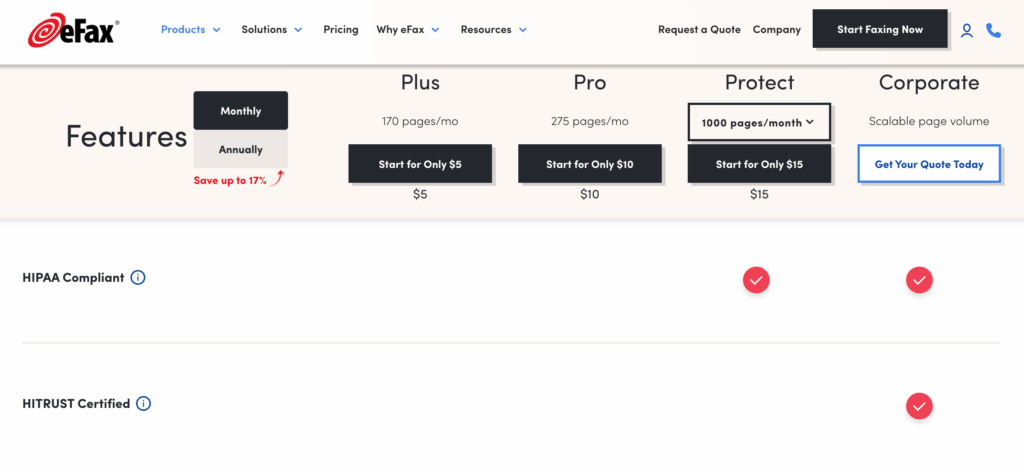 eFax Plus or Pro is not HIPAA compliant