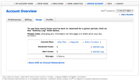 fax pages limit of efax