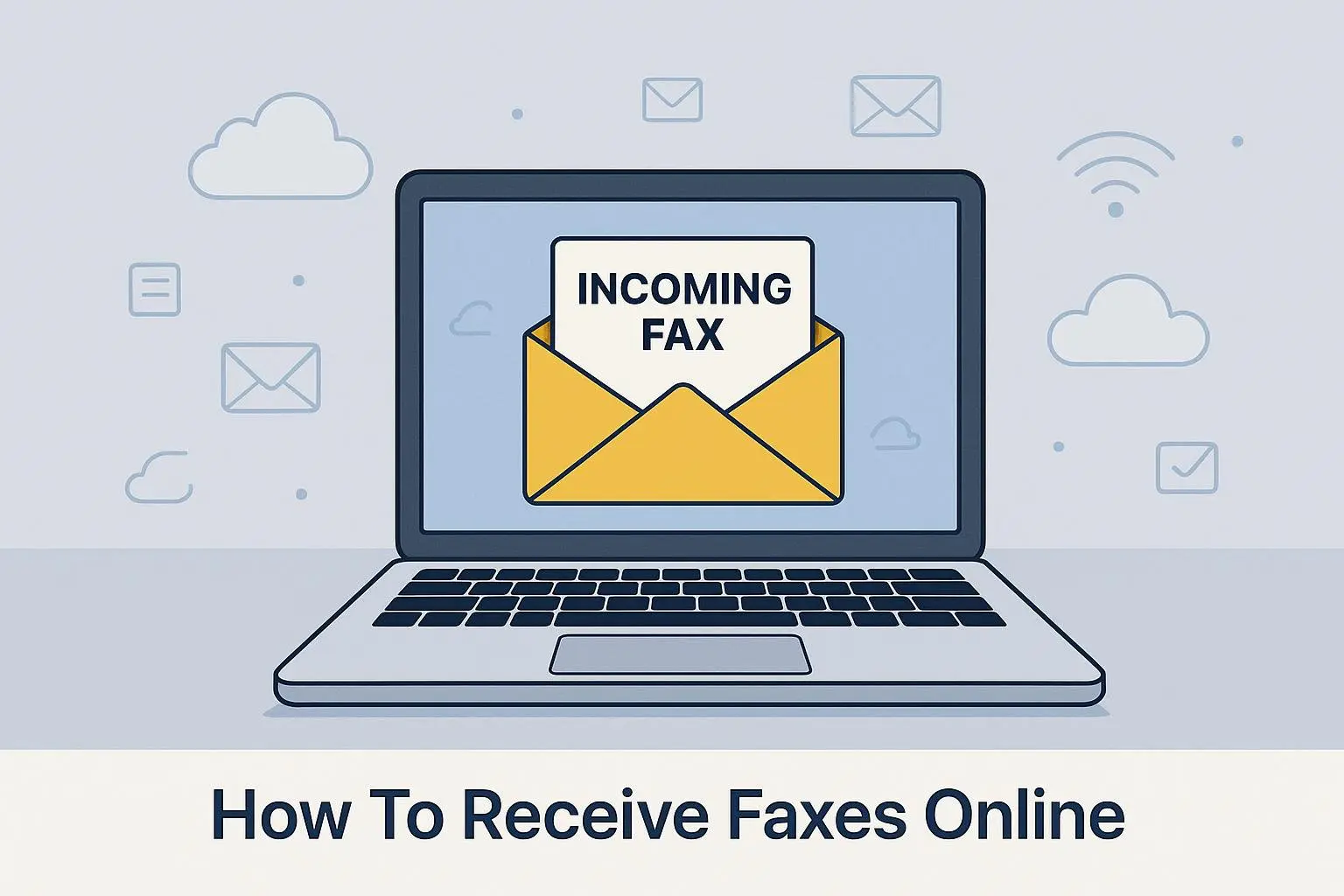 receive fax online cover pic featuring a laptop used to receive incoming faxes