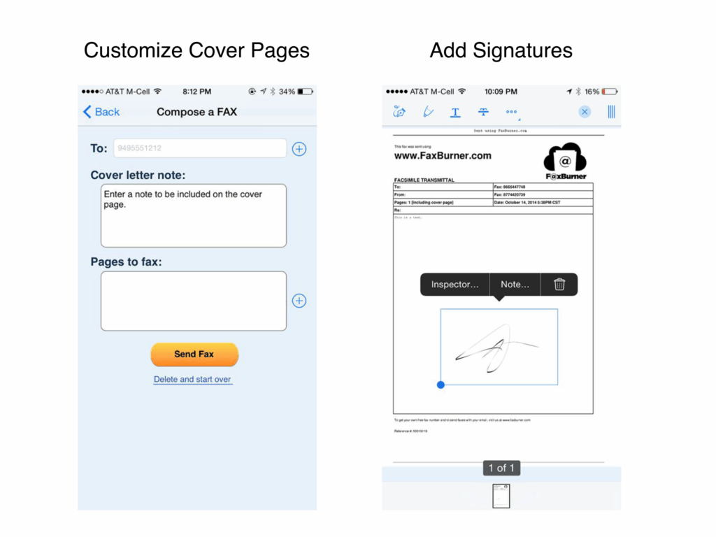 customize cover pages and add signatures feature of faxburner