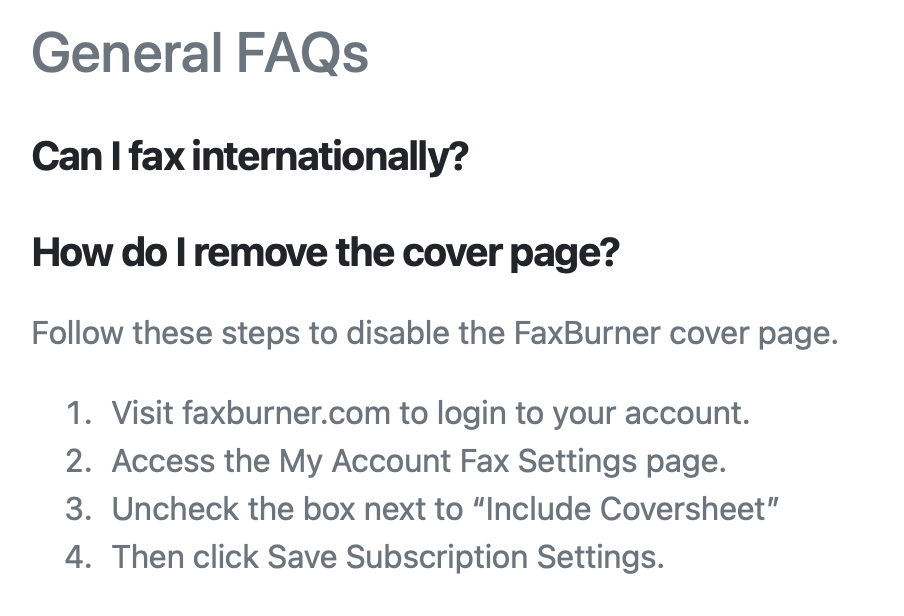 faxburner on the international faxing feature