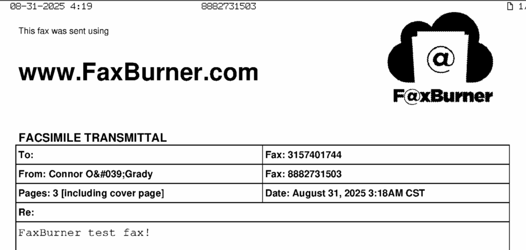 faxburner sender name issue