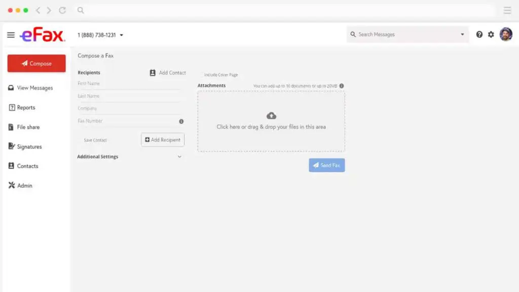 efax create a new fax interface