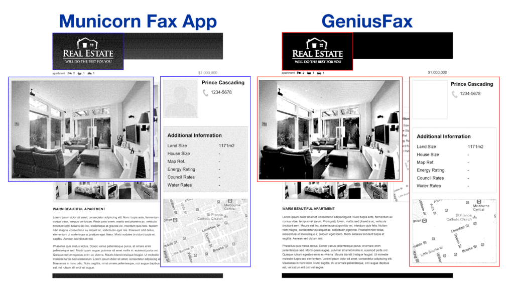 details preserved comparison in faxes send by genius and municorn