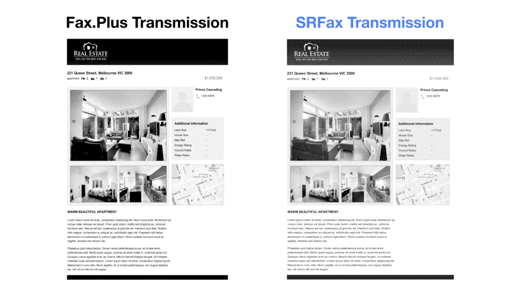fax plus vs SRFax test document quality