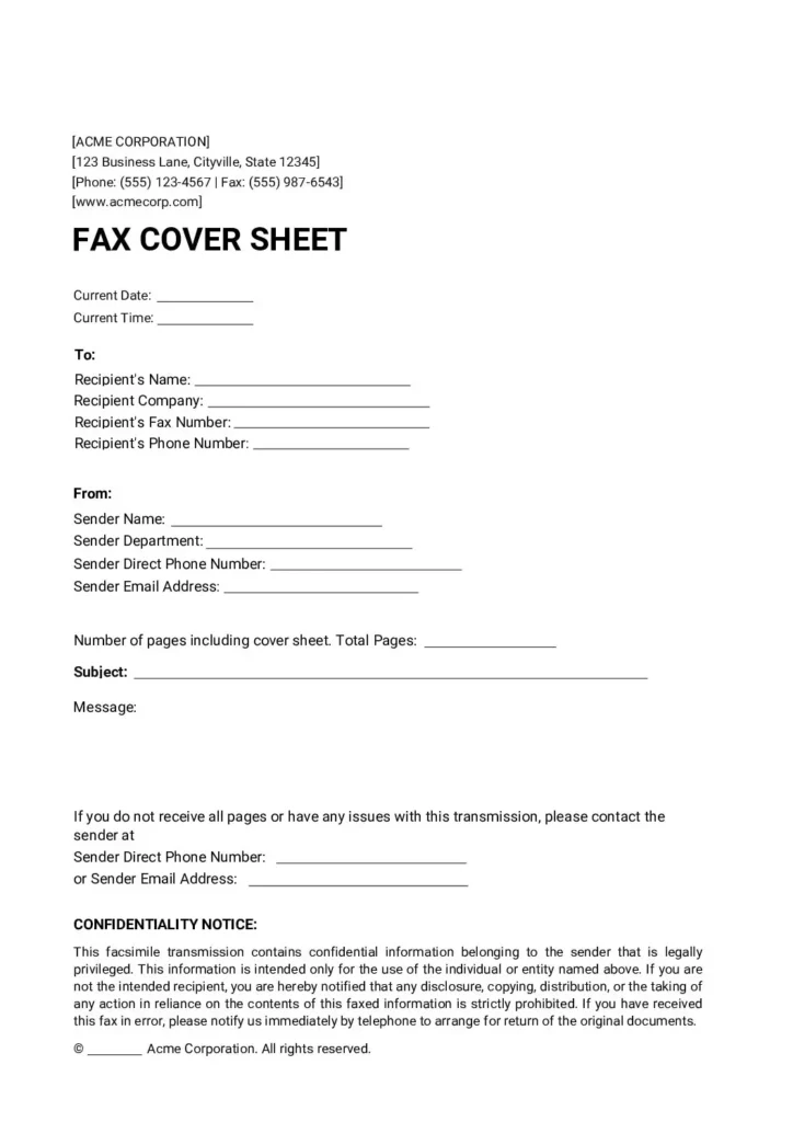 Company Branded Fax Cover Sheet