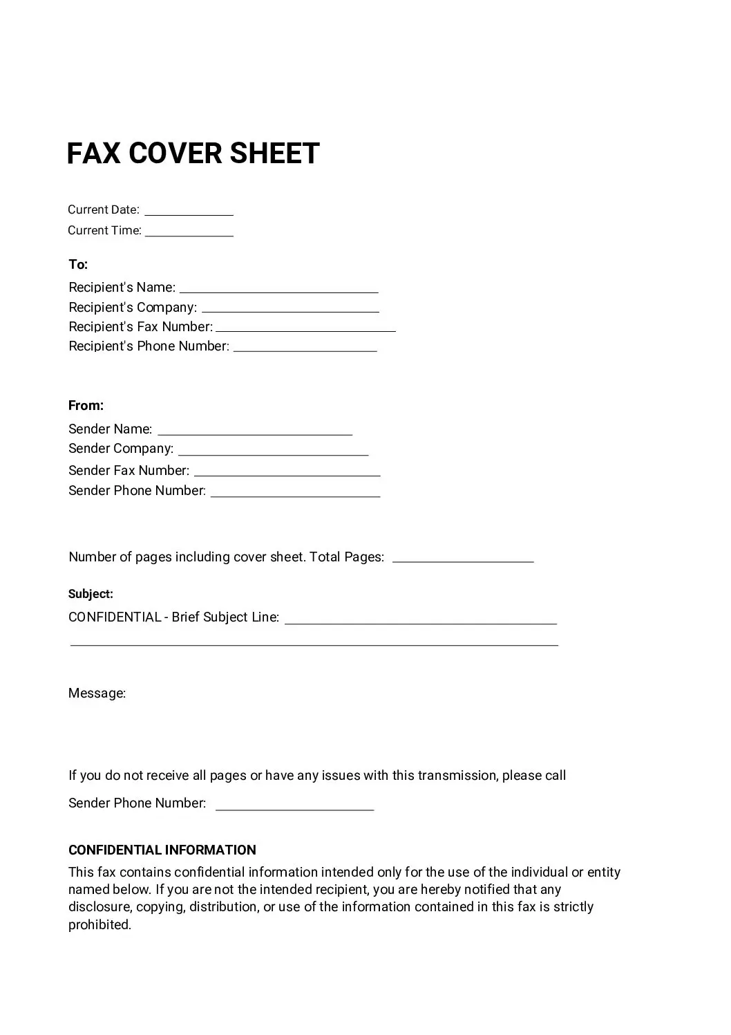 Confidential Fax Cover Sheet