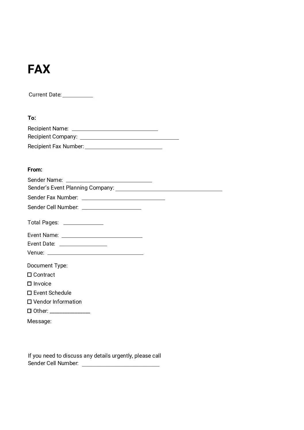 Event Planning Fax Cover Sheet