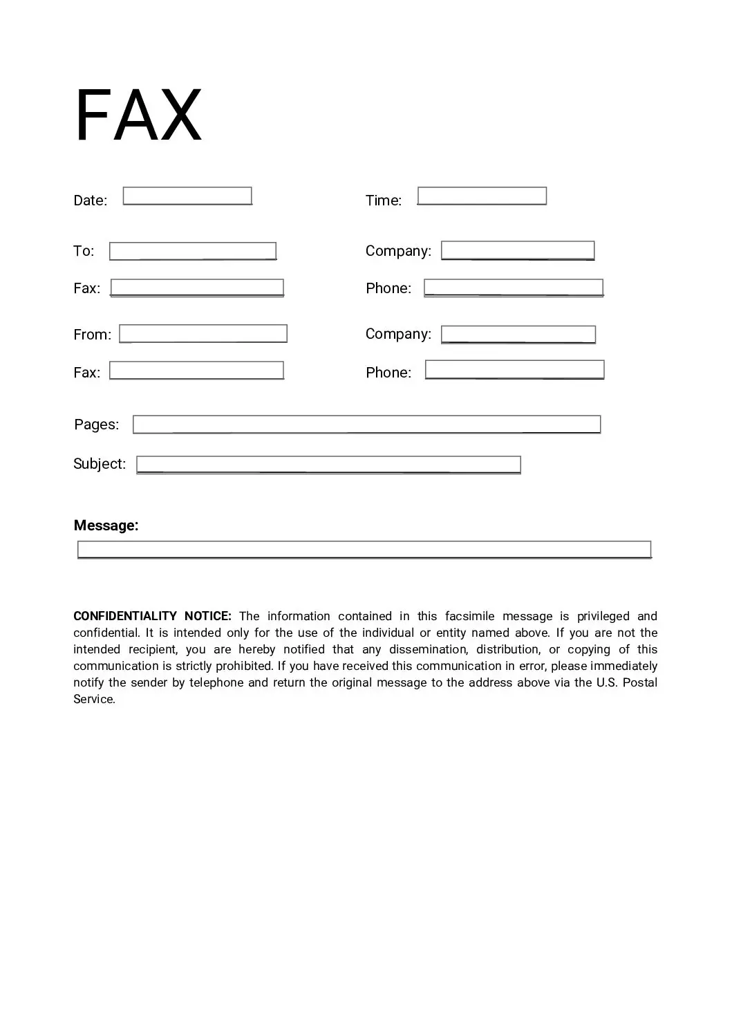 Confidential Fax Cover Sheet