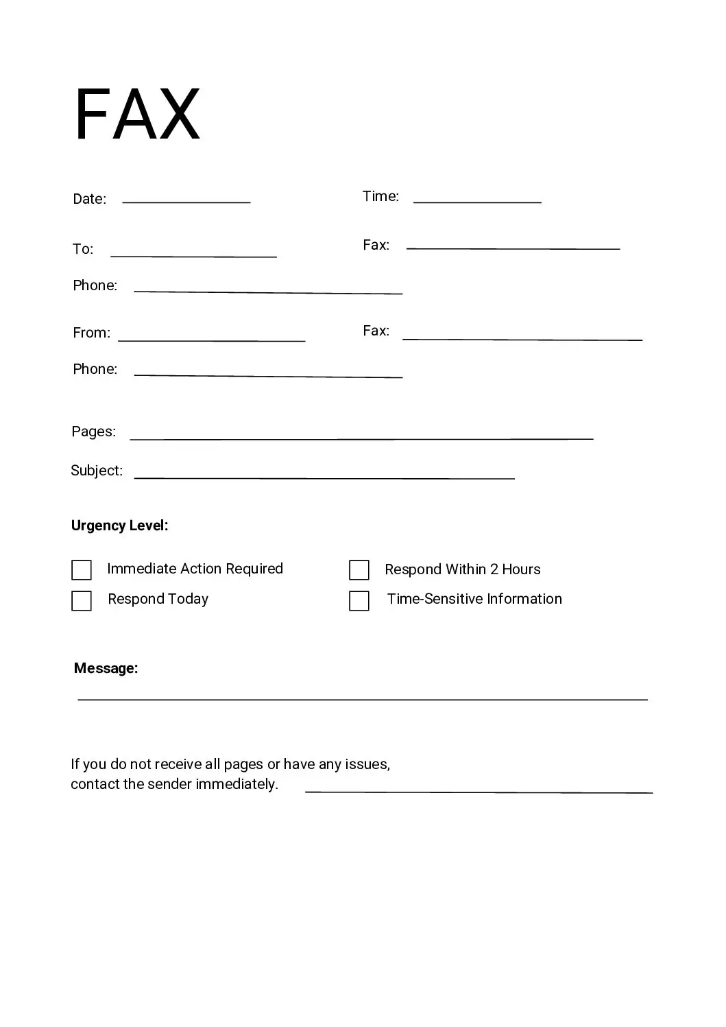 Fillable Urgent Fax Cover Sheet