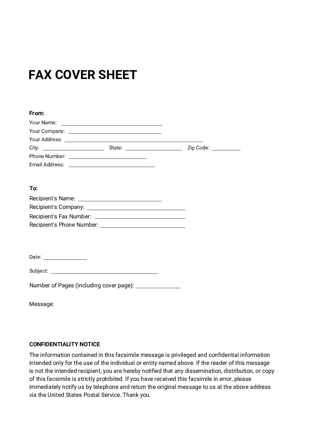 General Business Communication Fax Cover Sheet