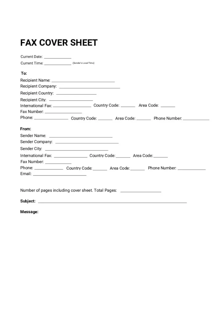 International Fax Cove Sheet 