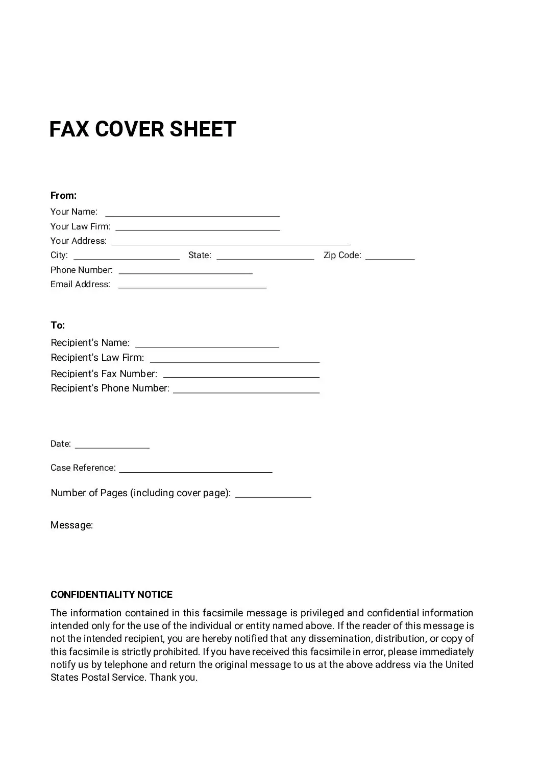 Legal Documents Fax Cover Sheet