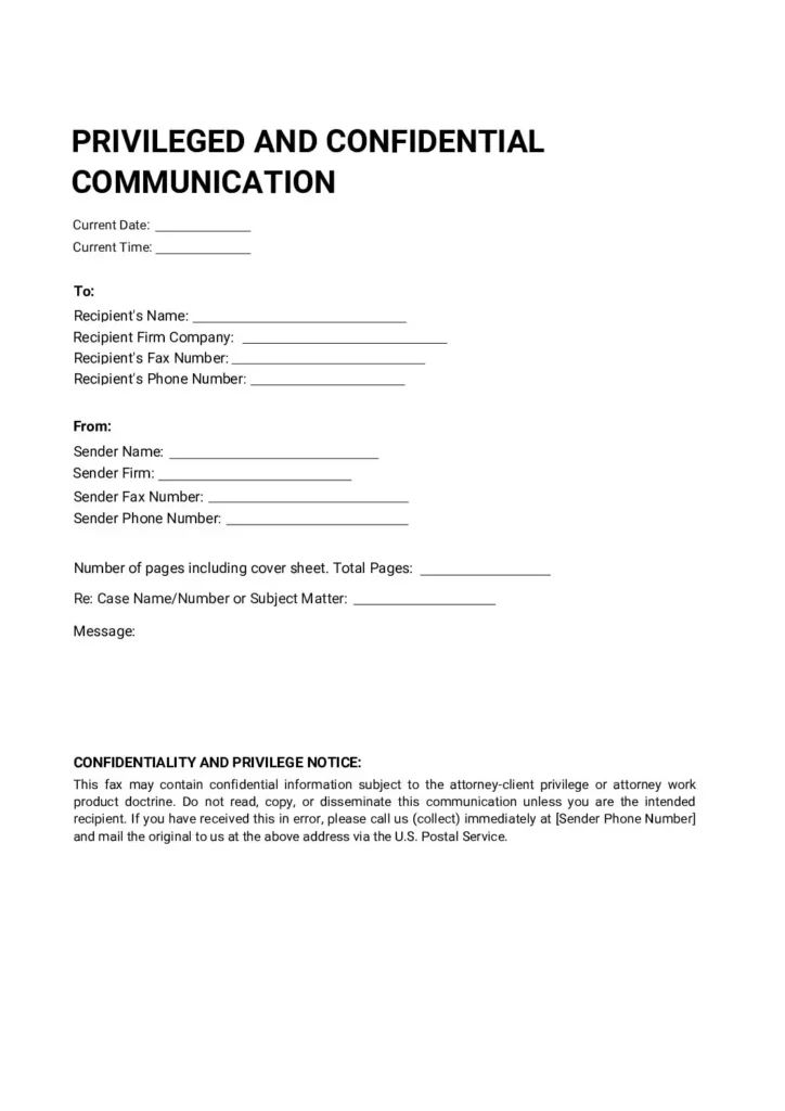 Legal Fax Cover Sheet