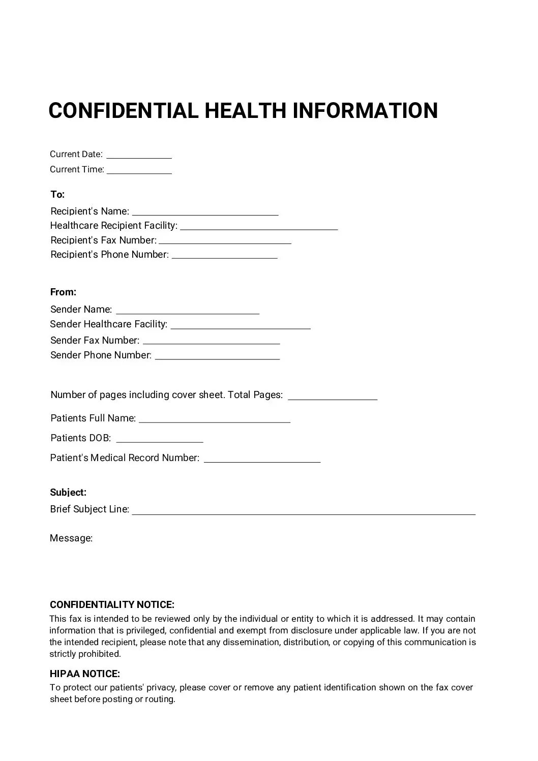 Medical Fax Cover Sheet