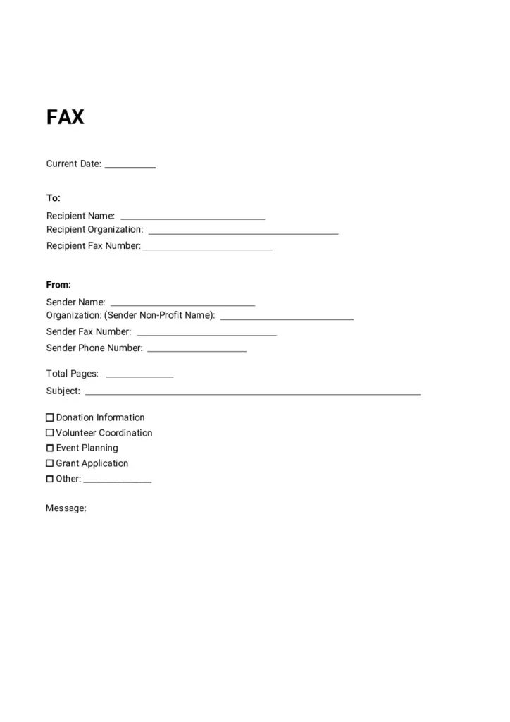 Non Profit Organization Fax Cover Sheet