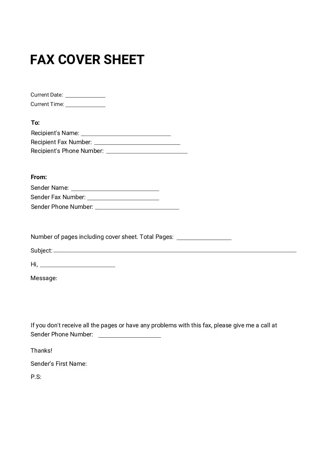 Personal Fax Cover Sheet