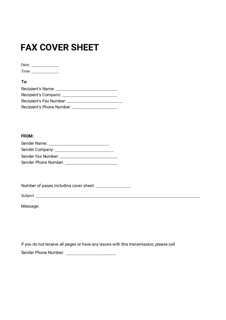 Standard Business Fax Cover Sheet pdf