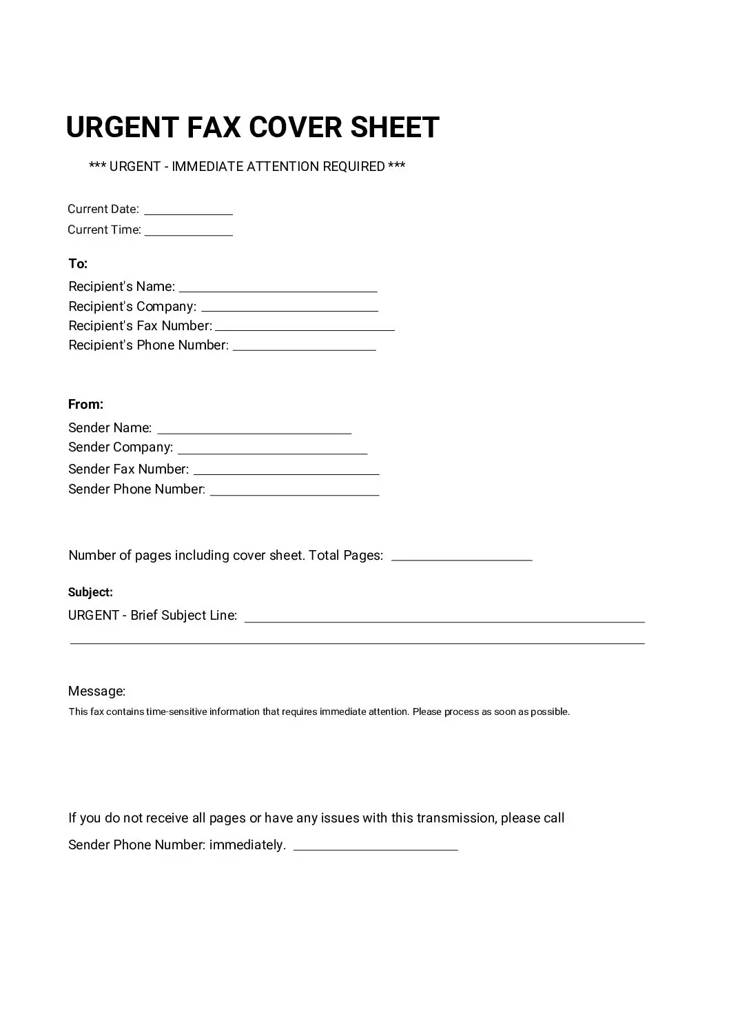 Urgent Fax Cover Sheet