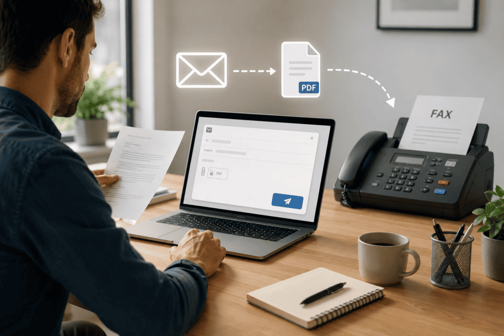 person faxing from email