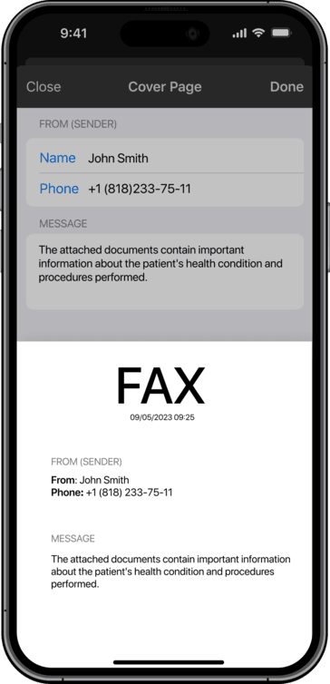 municorn fax app for iphone cover page document screen