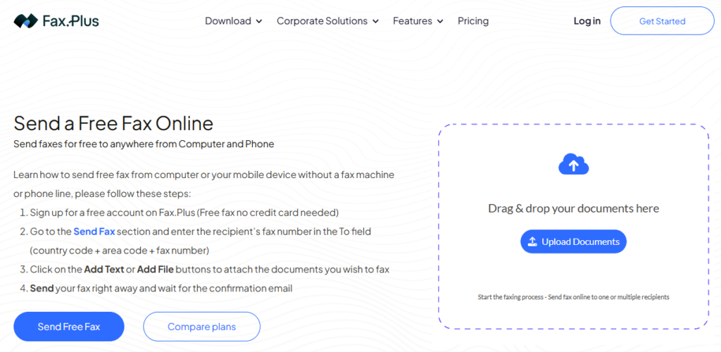 fax plus interface screenshot