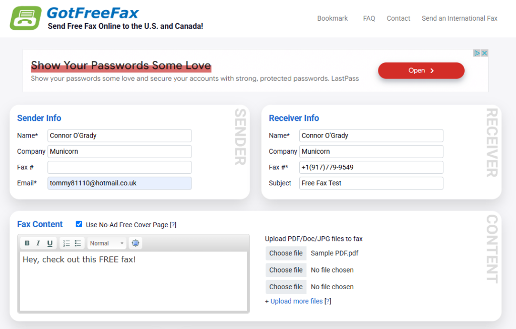 gotfreefax interface screenshot