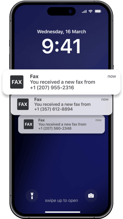 interface for receiving fax on the municorn app for iphone