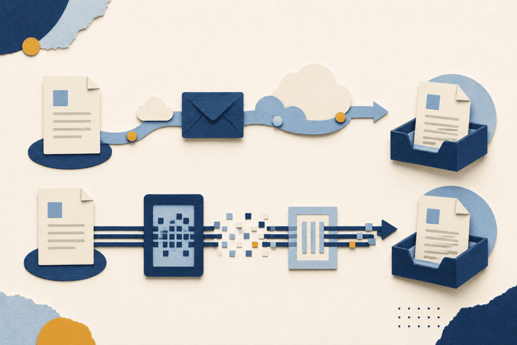 a schematic illustration of faxing vs sending an email