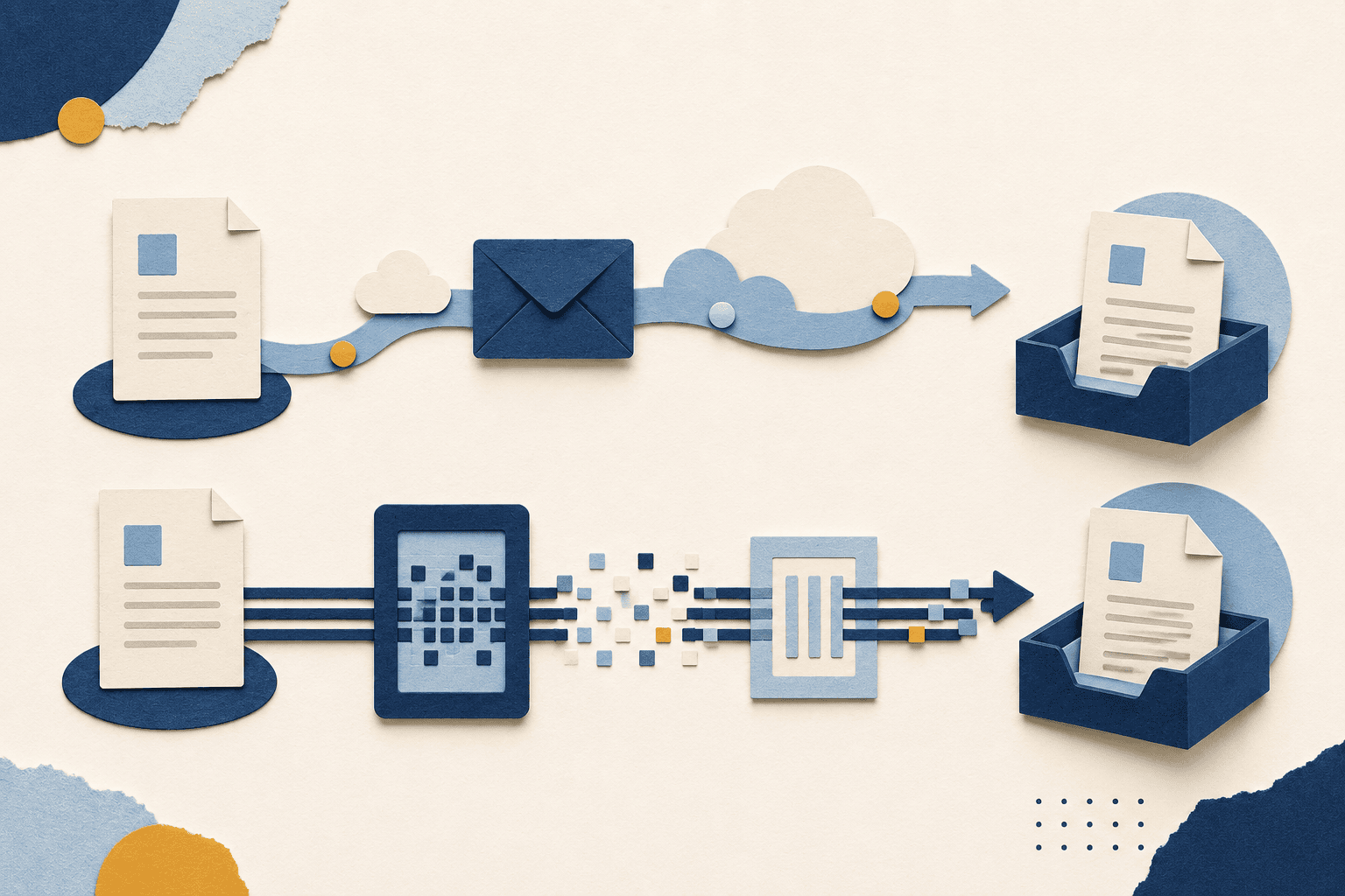 a schematic illustration of faxing vs sending an email