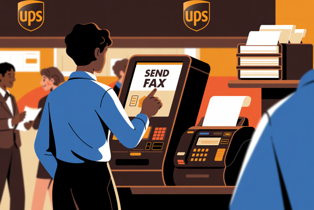 a man using a fax machine at the ups store