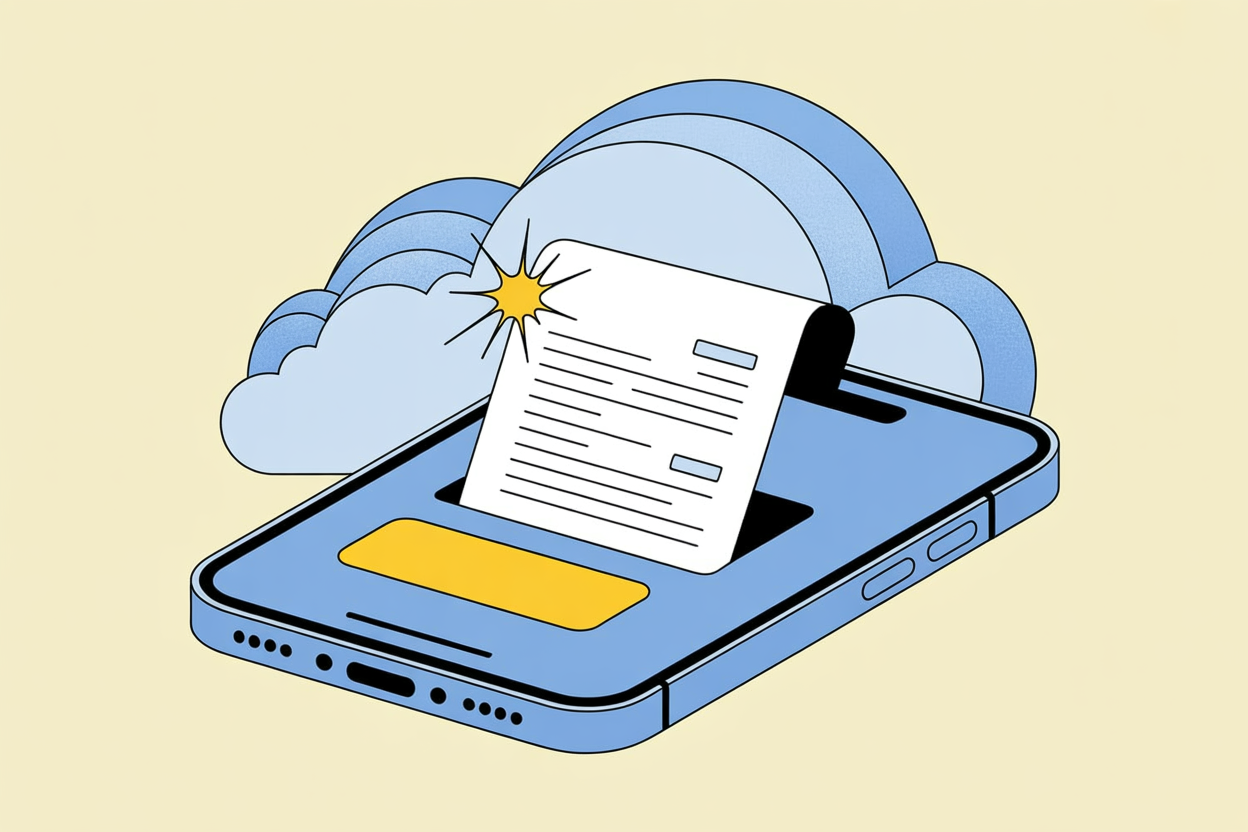 modern smartphone displaying a document being sent via cloud fax with the text “Best Cloud Fax Option” clearly legible against a subtly textured background