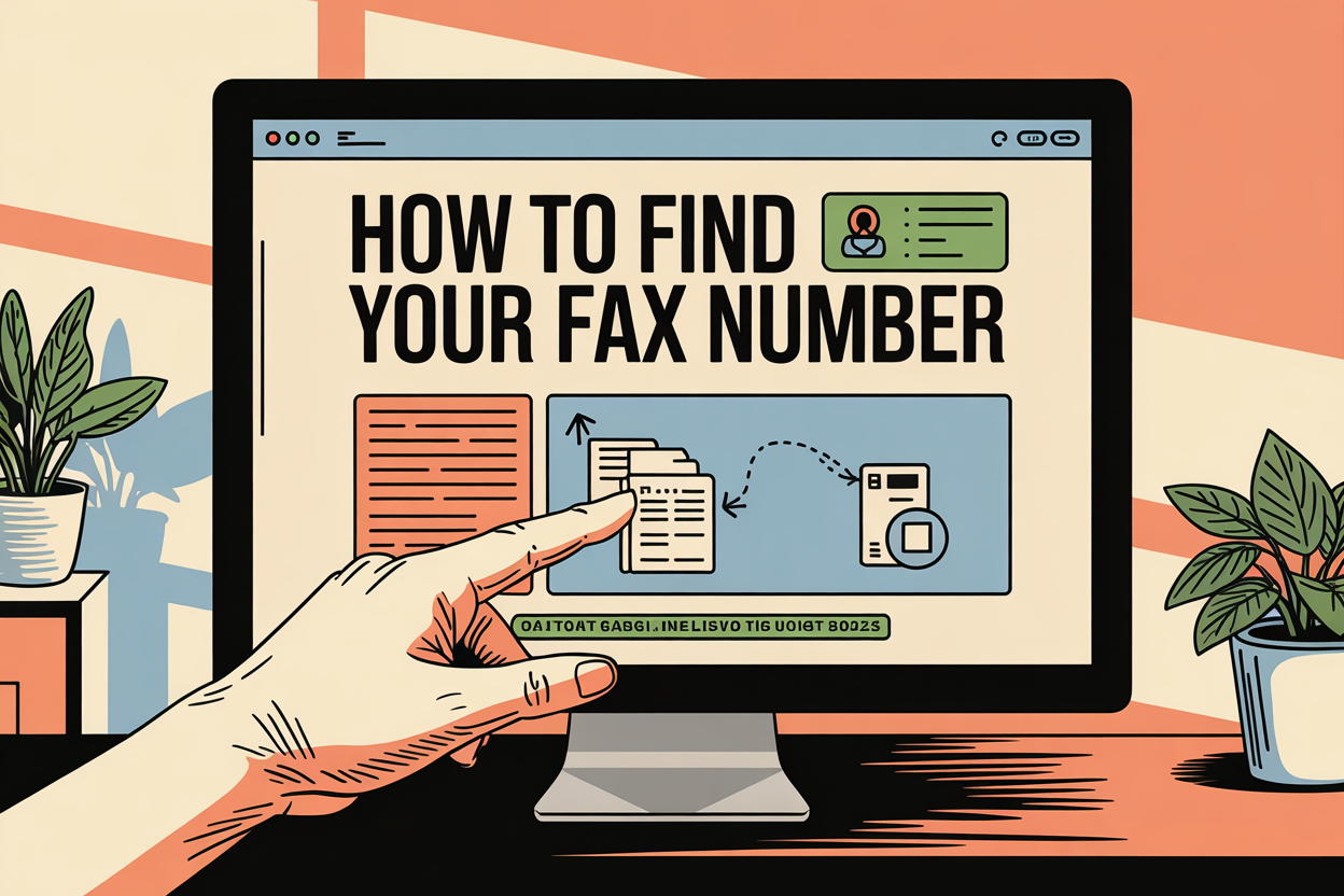 A photograph of a brightly lit computer screen displaying a webpage titled "How to Find Your Fax Number".