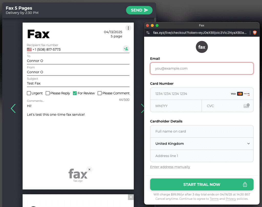 ifax 1-Jahres-Abonnement nach dem Senden eines einmaligen Faxes