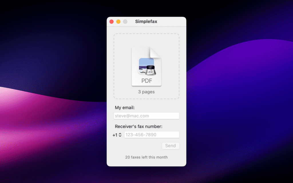 Simplefax-Oberfläche zum Faxversand
