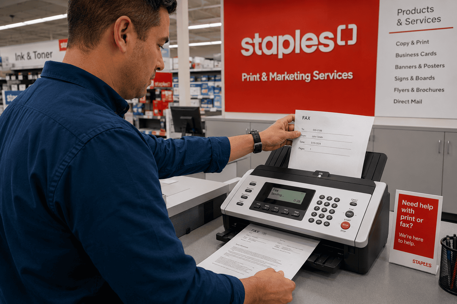 a person faxing at staples